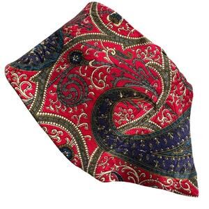 Ted Lapidus vintage 100% silk classic paisley tie red blue olive 3.75" w